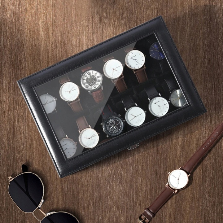 ÉTUI SUR ZEGARKI BOÎTIER FUTERAL NOIR BOÎTIER SUR HORLOGE ORGANISEUR 12SZT