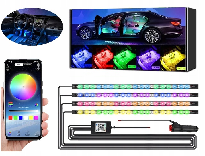 CINTA DIODO LUMINOSO LED RGB 5050 12V BLUETOOTH APLIKACJA ILUMINACIÓN KABIN AUTO COCHE 