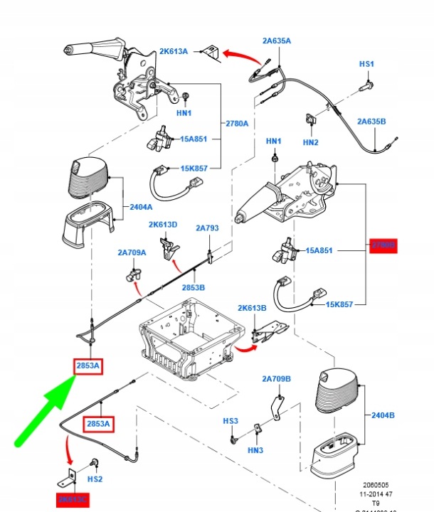 CÂBLE FREINS MANUEL STATIONNEMENT FORD TRANSIT MK3 LHD 6C11-2853-BD