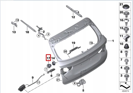 BMW X3 G01 ARRIÈRE PARE-CHOCS BLOCAGE COUVERCLES DE COFFRE 51247453842