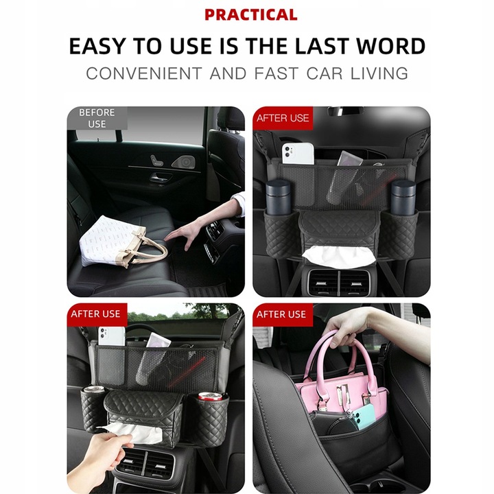 Car Seat Back Storage Bag Leather Handbag Holder