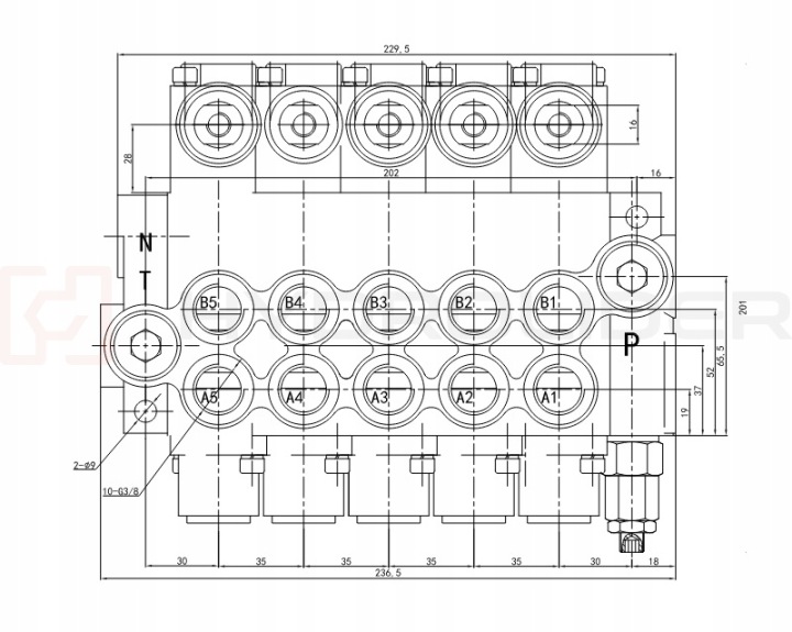 DISTRIBUTEUR HYDRAULIQUE 5 SECTIONNEL 30L PRZYLACZA 18/16 ORIGINAL HYDROLIDER