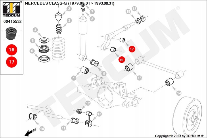 BLOQUE SILENCIOSO DE VIGA DB T. 4-KLASA W463 89- 00415532 TED-GUM 