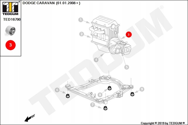 PIEZA INSERTADA ALMOHADAS DEL MOTOR CHRYSLER VOYAGER V 3.6 02.11- TED16790 TEDGUM 