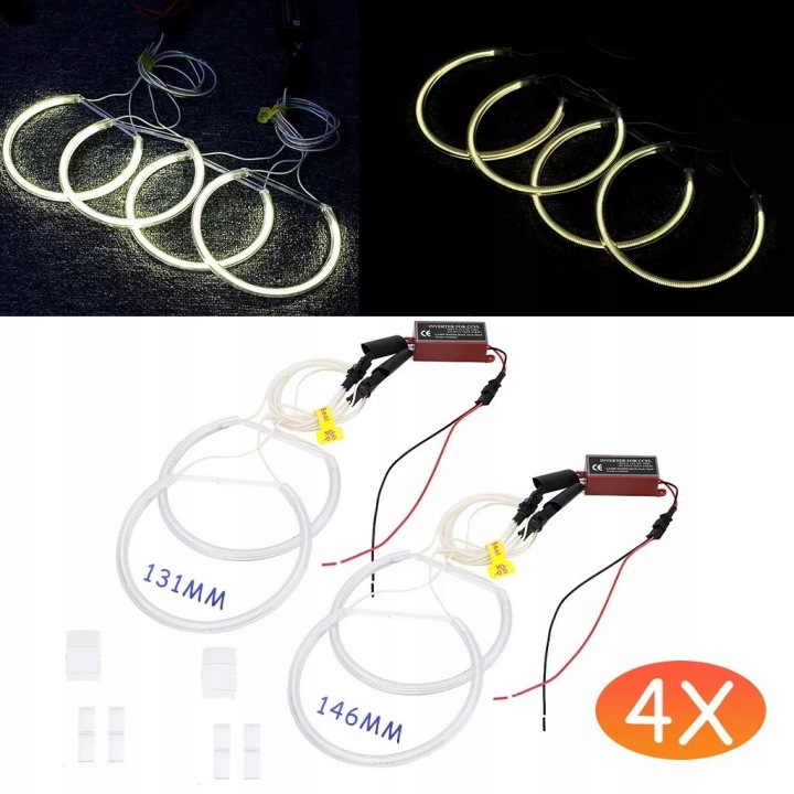 4 PCS SEGMENTS CCFL BMW ROULEMENT EYES BMW E46 YEUX ANIOLA 2 CV 131MM 146MM BLANC