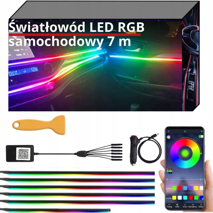 CABLE DE FIBRA ÓPTICA DIOPARA LUMINOSO LED PARA COCHE ILUMINACIÓN RGB 7M AMBIENT EL WIRE 5W1 JUEGO 