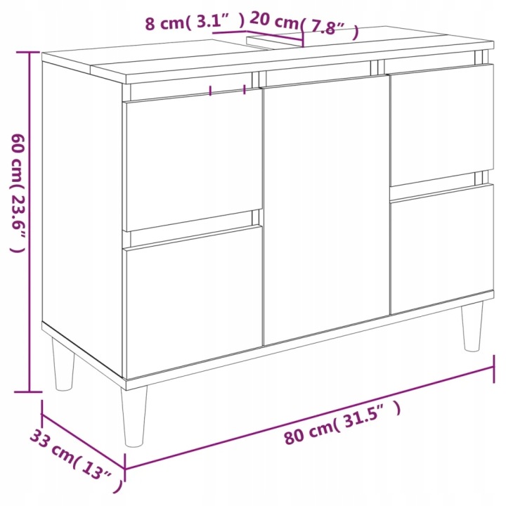 VIDAXL CASIER SOUS UMYWALKE, PRZYDYMIONY DAB, 80X33X60 CM