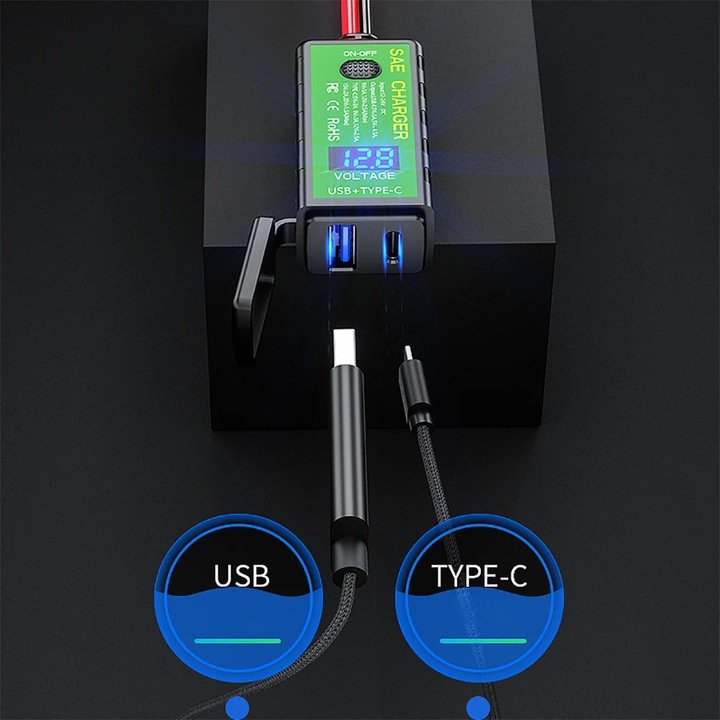 STYL M2 DOBLE ADAPTADOR USB 12V 3.1A/8A TYPE-C, C 