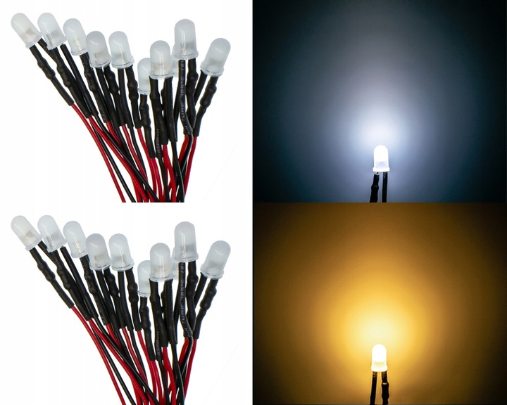 DIODOS DIODO LUMINOSO LED 12V 5MM 8 COLORES CABLE 20CM 10SZT 