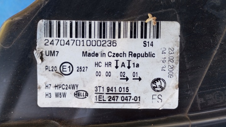 PHARE GAUCHE AVANT EUROPE LENTILLE SKODA SUPERB II 2 3T1941015