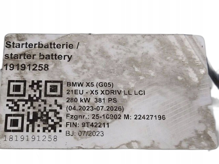 BATTERIE FOR BMW X5 OEM: 9381776