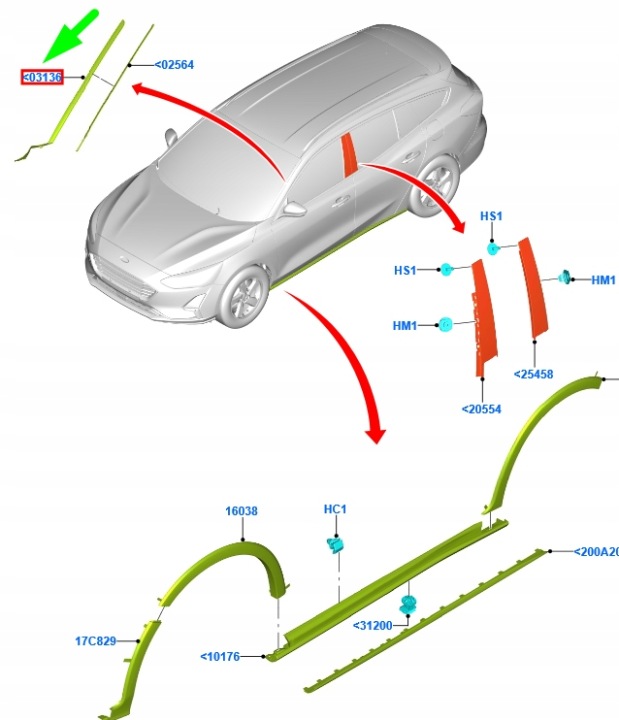 FORD FOCUS MK4 C519 MOULURE DÉCORATIVE SUR AVANT VITRE GAUCHE VERTICALE 2501119