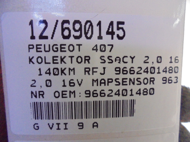 PEUGEOT 407 COLLECTEUR ADMISSION 9662401480 2,0 16V CAPTEUR MAP 9639381480