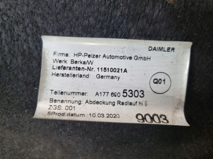 2020 MERCEDES-BENZ A W177 PASSAGE DE ROUE ARRIÈRE A1776905303