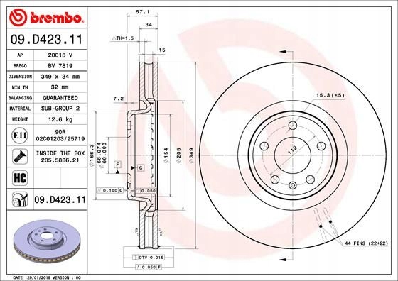 DISQUES FREIN AVANT BREMBO 09.D423.11 09D42311