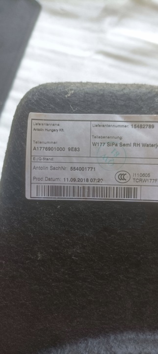 MERCEDES W177 A CLASSE COLLECTEUR COUVERCLES DE COFFRE GARNITURE GAUCHE DROIT