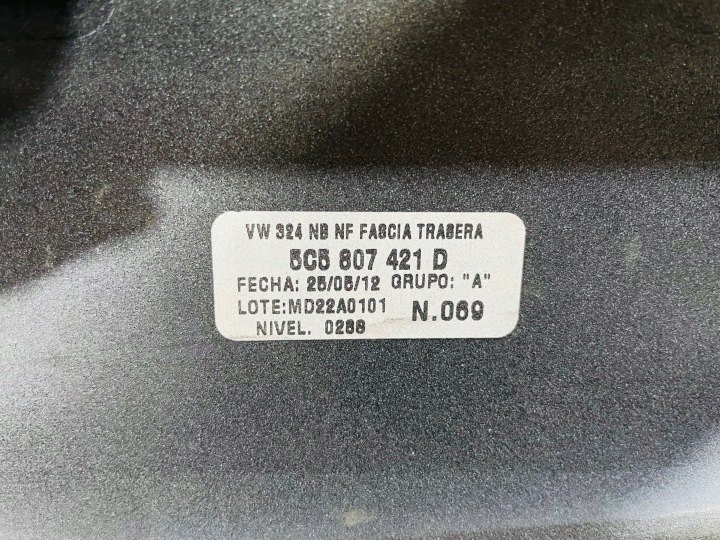 VW NOUVEAU BEETLE 5C5 PARE-CHOCS ARRIÈRE ARRIÈRE 4XPDC 2011-2018 ANNÉE