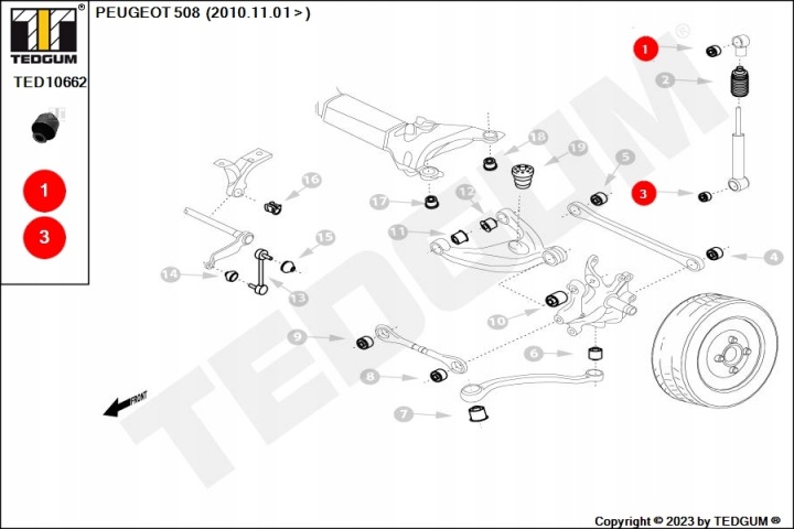 SILENTBLOCK AMORTISSEUR ARRIÈRE L/P PEUGEOT 407, 508 I 1.6-3.0D 03.04-