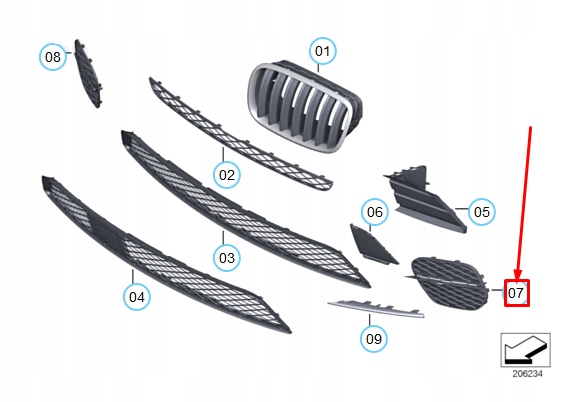 BMW X5 E70 PARE-CHOCS AVANT GAUCHE OUVERT GRILLE 51117222857 7222857