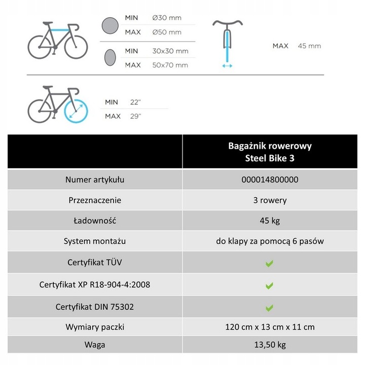 MALETERO BICICLETAS AL TAPA DE MALETERO PLEGADIZO SOPORTE AL 3 BICICLETAS PARA SEAT ATECA 16- 