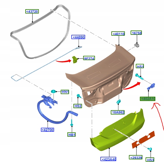 DÉFLECTEUR COUVERCLES DE COFFRE COUVERCLES DE COFFRE DROIT GAUCHE MONDEO 2014- 2007501 DS73-U402A10-AF