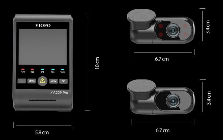 VIOFO A229 PRO 3CH ENREGISTREUR PRZOD/SRODEK/TYL 256GB ACC TÉLÉCOMMANDE ADAPTATEURS
