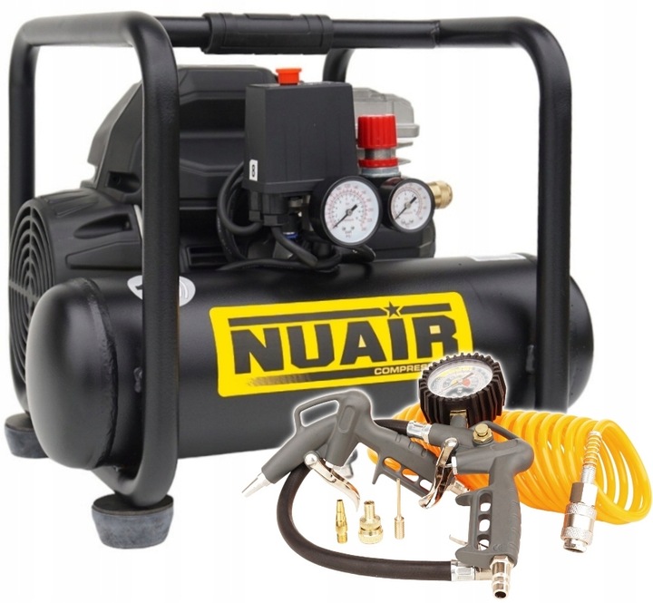 NUAIR COMPRESSOR BEZOLEJOWY CICHY COMPRESSOR 6L 1,5KM + SET ACCESSORIES 6EL. 