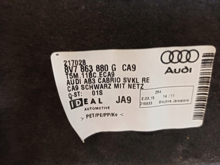 A3 8V CABRIO COLLECTEUR COUVERCLES DE COFFRE DROIT 8V7863880G