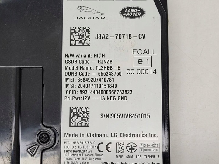 MODULE CONTRÔLEUR TELEMATIC JAGUAR F-PACE X761 J8A2-70718-CV