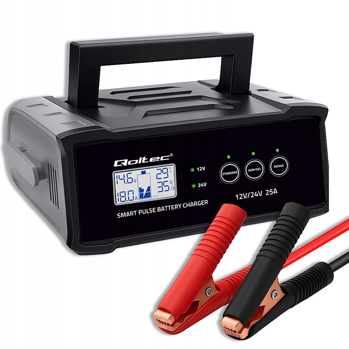 CHARGEUR 25A 12V/24V CHARGEUR AVEC FONCTION RÉPARATION I LCD VERS AGM GEL QOLTEC