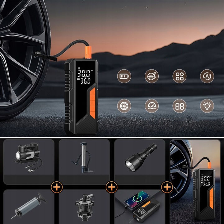 SANS FIL POMPE ÉLECTRIQUE COMPRESSEUR AUTOMOBILE CYCLISTE 1500MAH