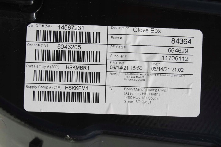 BMW X4 G02 BOÎTE À GANTS CONSOLES PASSAGER NOIRE X4M X4 F98 X3 G01 9363451 794104