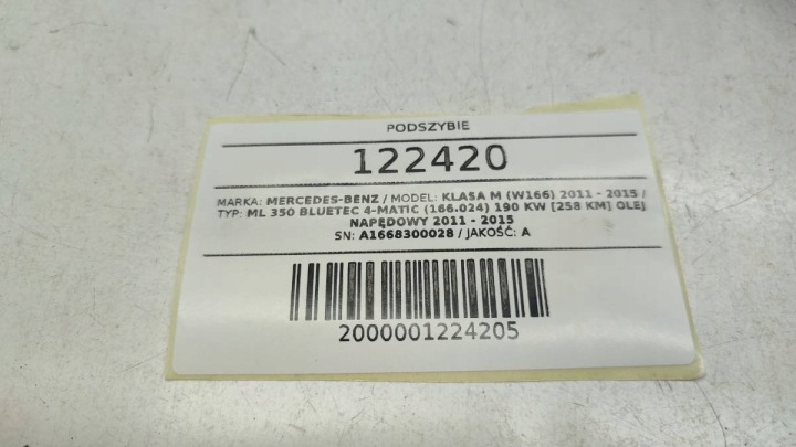 DOUBLURE DE PASSAGE DE ROUE PROTECTION LAVE-GLACES MERCEDES W166 ML A1668300028
