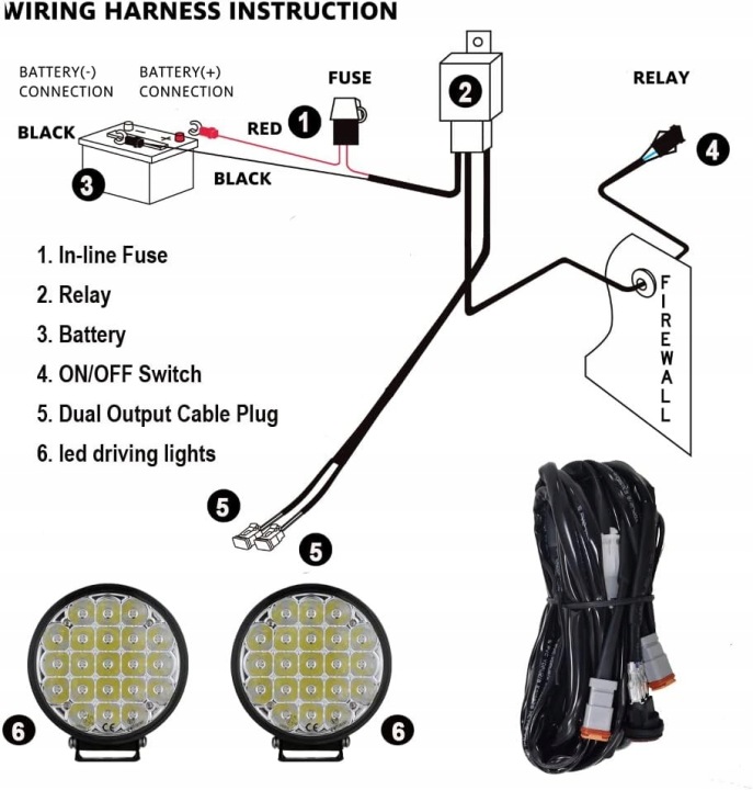 PHARES BIGLION.X 6-CALOWY LED 210W 32000LM AVEC FAISCEAU DE CÂBLES FILS