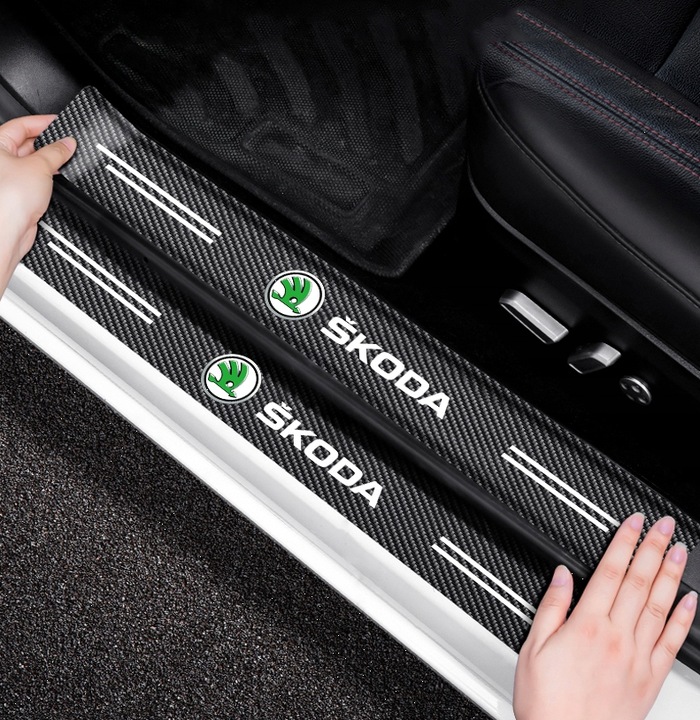 SKODA PEGATINAS DE PROTECCIÓN AL UMBRALES 4 PIEZAS CON LOGOTIPO 