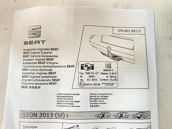 BARRA DE REMOLQUE GANCHO DE REMOLQUE ORIGINAL WYPINANY SEAT LEON 3 3 5F0 UNIVERSAL 12-20 