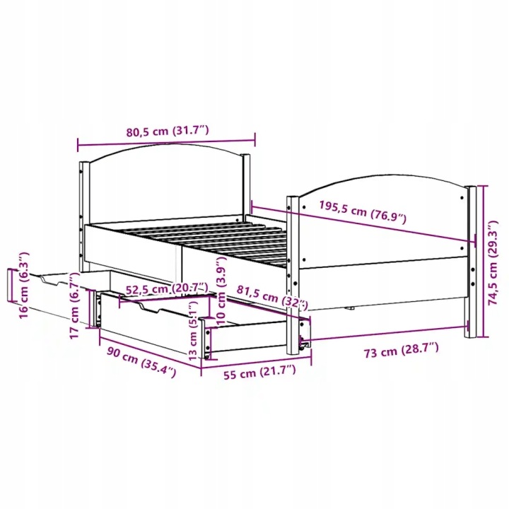 VIDAXL CHÂSSIS ROULEMENTS SANS MATERACA, BLANCHE 75X190 CM, LITE BOIS SOSNOWE