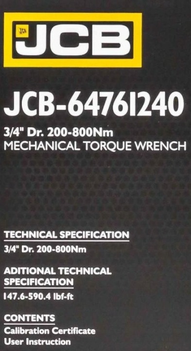 CLÉ DYNAMOMETRYCZNY CERTYFIKAT CALIBRAGE AVEC BLOCAGE 200-800 NM 3/4″ JCB