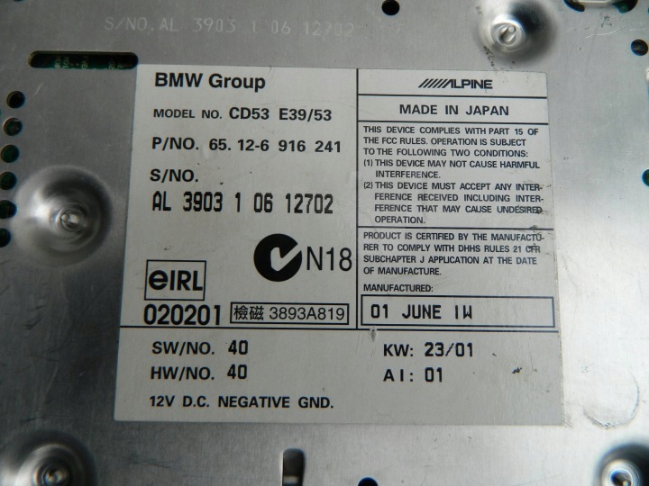 BMW E39 PANNEAU AUTORADIO CD 6916241