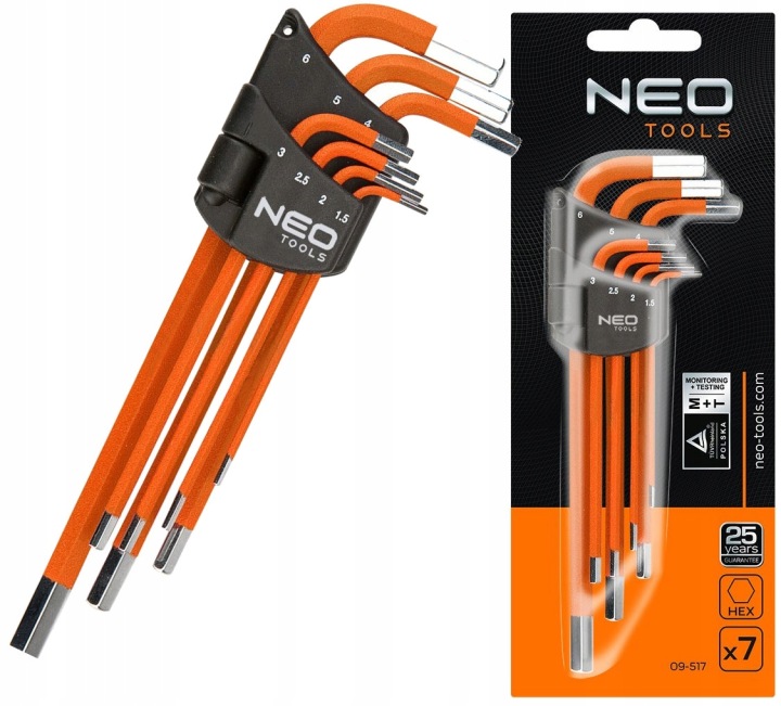 NEO CLÉS SZESCIOKATNE IMBUSOWE 1.5-6 MM KIT IMBUSY KIT 7 PCS LONG