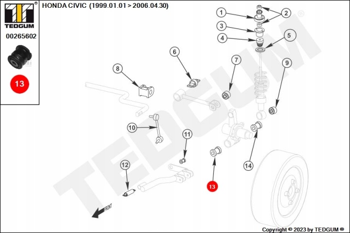 TEDGUM 00265602 LOZYSKOWANIE, BRAS DE SUSPENSION