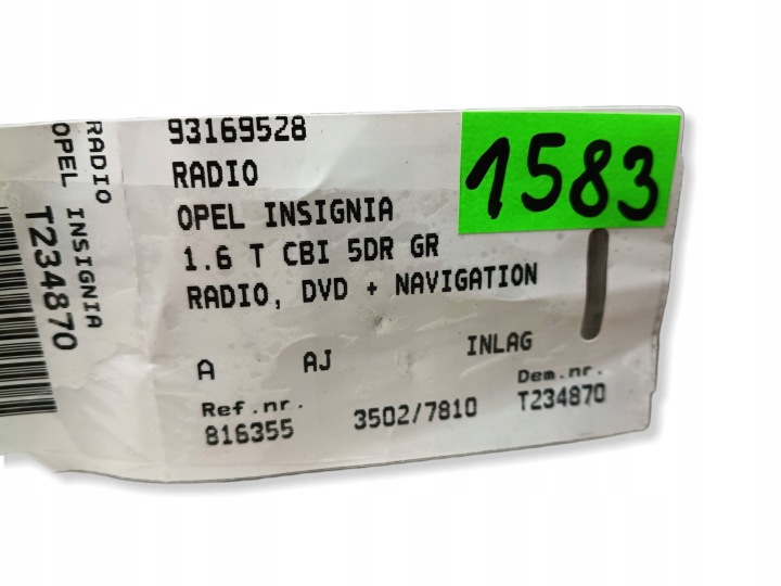 RADIO OPEL INSIGNIA A 13315944 08-17 SYNTONISEUR !J