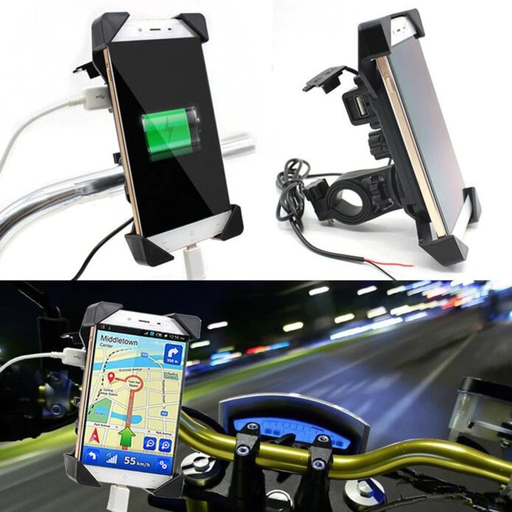 SOPORTE AL TELÉFONO GPS DISPOSITIVO DE CARGA USB 2A MOTOCICLETA 