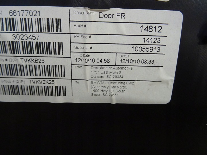 COLLECTEUR PORTES DROIT AVANT BMW X3 F25 NR764
