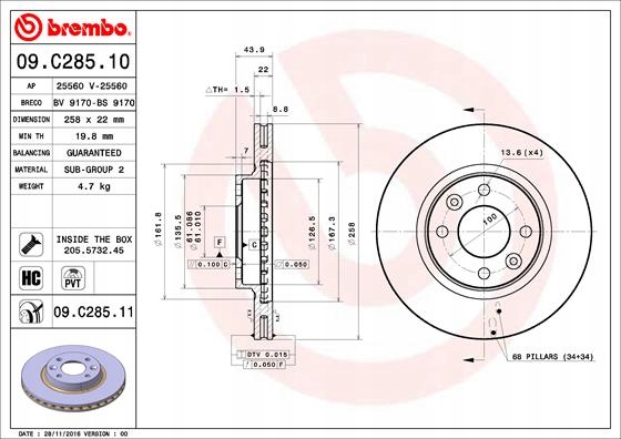 DISCOS ZAPATAS PARTE DELANTERA BREMBO SMART FORTWO DESCAPOTABLE 