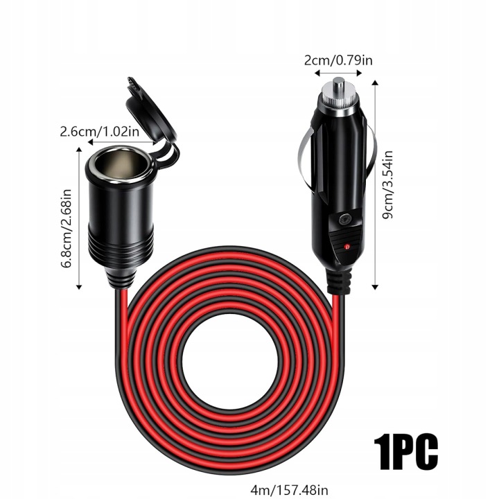 RALLONGE DOUILLES ALLUME-CIGARES 4M 15A CONNECTEUR PRISE 16AWG