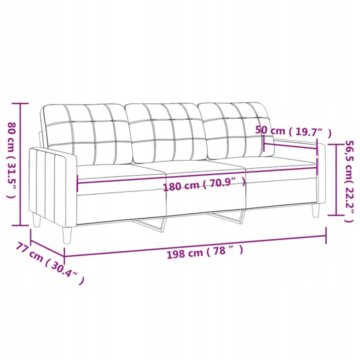 VIDAXL 3-OSOBOWA SOFA BORDOWA 180 CM TEKSTYLIA