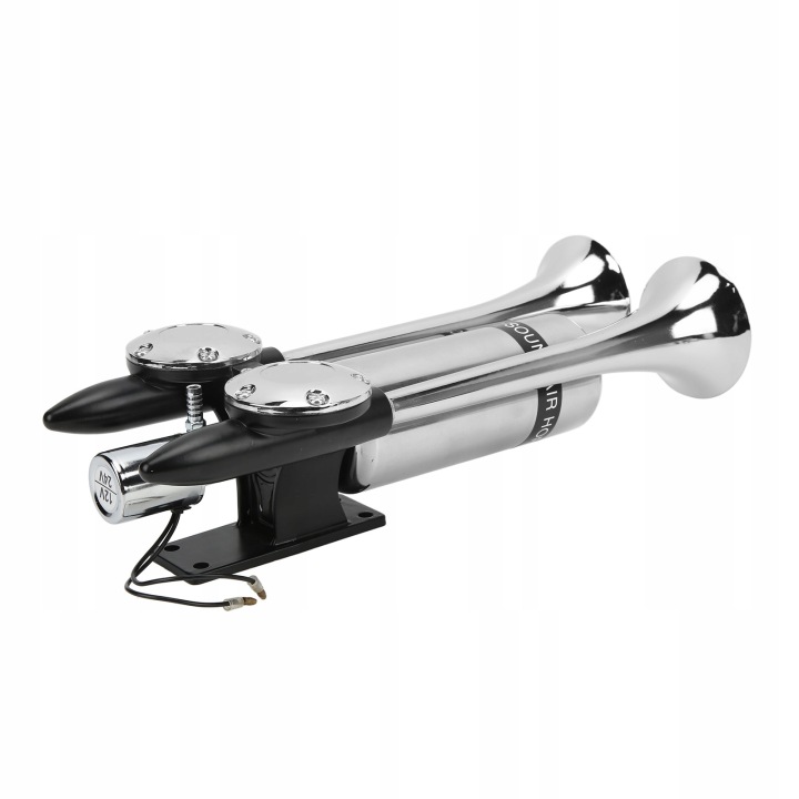 KLAXON TIR DOUBLE TUBE 12/24V HAUT-PARLEUR PNEUMATIQUE 300DB CHROME