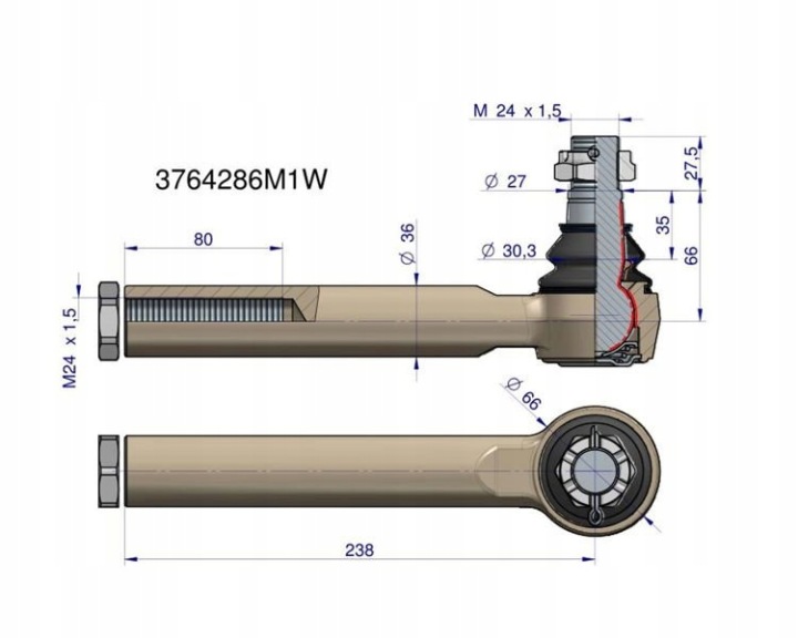 JOINT DIRECTION 238MM- M24X1,5 WARYNSKI