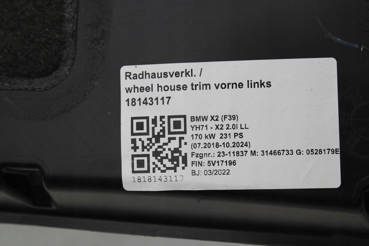 BMW 2 PIÈCES F39 PASSAGE DE ROUE AVANT 51717427917 51717427918 DROIT GAUCHE PRAWO-PRZOD